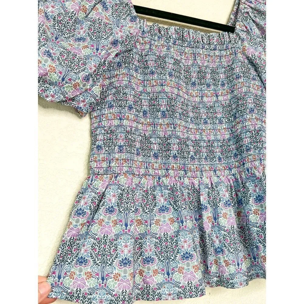 J. Crew Smocked Square-neck Organic Cotton Top in Liberty® Club Nouveau Fabric S